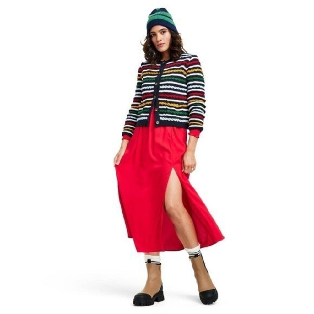 La Ligne x Target Multicolor Textured Striped Cardigan Sweater Navy XL NWT